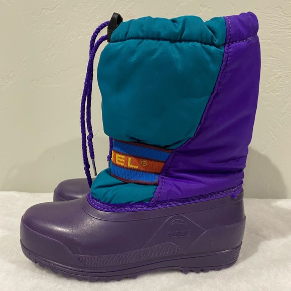 Sorel Retro Purple and Teal Pullon Cinch Closure Insulated Snow Boots US Size 1 - Picture 3 of 10